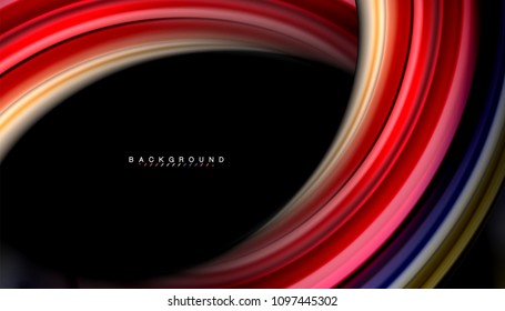 Abstract wave lines fluid rainbow style color stripes on black background. Vector artistic illustration for presentation, app wallpaper, banner or poster