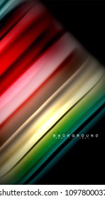 Abstract wave lines fluid rainbow style color stripes on black background. Vector artistic illustration for presentation, app wallpaper, banner or poster