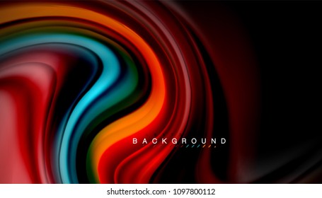 Abstract wave lines fluid rainbow style color stripes on black background. Vector artistic illustration for presentation, app wallpaper, banner or poster