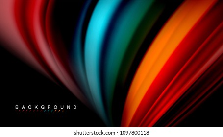 Abstract wave lines fluid rainbow style color stripes on black background. Vector artistic illustration for presentation, app wallpaper, banner or poster