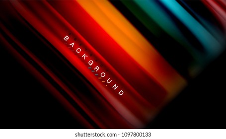 Abstrakte Wellenlinien fließende Regenbogenfarben-Streifen auf schwarzem Hintergrund. Vektorgrafik zur Präsentation, App-Bildschirmhintergrund, Banner oder Poster