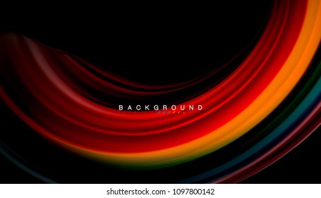 Abstract wave lines fluid rainbow style color stripes on black background. Vector artistic illustration for presentation, app wallpaper, banner or poster