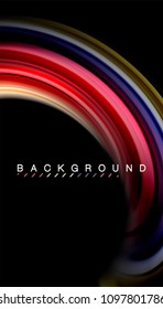 Abstract wave lines fluid rainbow style color stripes on black background. Vector artistic illustration for presentation, app wallpaper, banner or poster