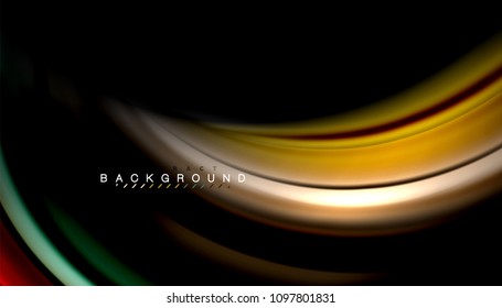 Abstract wave lines fluid rainbow style color stripes on black background. Vector artistic illustration for presentation, app wallpaper, banner or poster