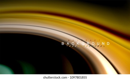 Abstrakte Wellenlinien fließende Regenbogenfarben-Streifen auf schwarzem Hintergrund. Vektorgrafik zur Präsentation, App-Bildschirmhintergrund, Banner oder Poster