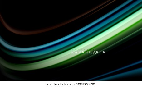 Abstract wave lines fluid rainbow style color stripes on black background. Vector artistic illustration for presentation, app wallpaper, banner or poster