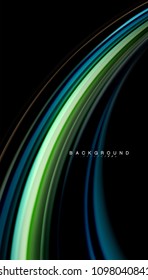 Abstract wave lines fluid rainbow style color stripes on black background. Vector artistic illustration for presentation, app wallpaper, banner or poster