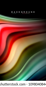 Abstract wave lines fluid rainbow style color stripes on black background. Vector artistic illustration for presentation, app wallpaper, banner or poster