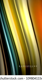 Resumen de líneas de onda fluidos estilo arco iris rayas de color sobre fondo negro. Ilustración artística vectorial para presentación, fondo de pantalla de aplicación, cartel o afiche