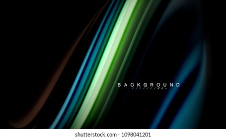 Abstract wave lines fluid rainbow style color stripes on black background. Vector artistic illustration for presentation, app wallpaper, banner or poster