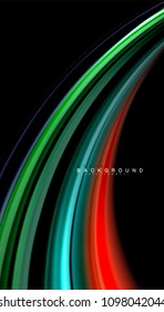 Abstract wave lines fluid rainbow style color stripes on black background. Vector artistic illustration for presentation, app wallpaper, banner or poster