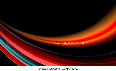 Abstract wave lines fluid rainbow style color stripes on black background. Vector artistic illustration for presentation, app wallpaper, banner or poster