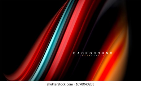 Abstract wave lines fluid rainbow style color stripes on black background. Vector artistic illustration for presentation, app wallpaper, banner or poster