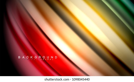 Abstract wave lines fluid rainbow style color stripes on black background. Vector artistic illustration for presentation, app wallpaper, banner or poster