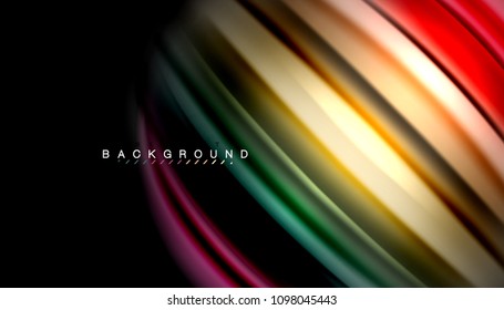 Abstract wave lines fluid rainbow style color stripes on black background. Vector artistic illustration for presentation, app wallpaper, banner or poster