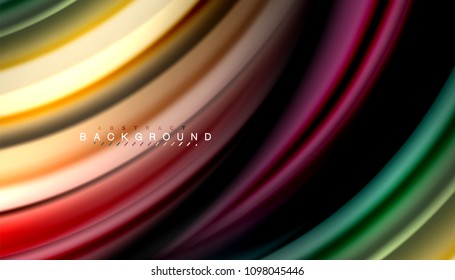 Abstract wave lines fluid rainbow style color stripes on black background. Vector artistic illustration for presentation, app wallpaper, banner or poster