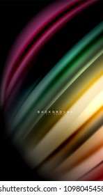 Abstract wave lines fluid rainbow style color stripes on black background. Vector artistic illustration for presentation, app wallpaper, banner or poster