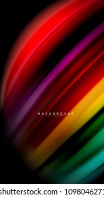Abstract wave lines fluid rainbow style color stripes on black background. Vector artistic illustration for presentation, app wallpaper, banner or poster