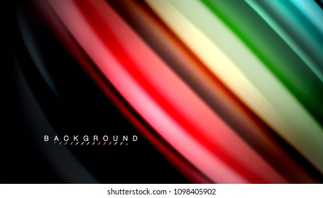 Abstract wave lines fluid rainbow style color stripes on black background. Vector artistic illustration for presentation, app wallpaper, banner or poster