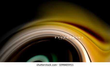 Resumen de líneas de onda fluidos estilo arco iris rayas de color sobre fondo negro. Ilustración artística vectorial para presentación, fondo de pantalla de aplicación, cartel o afiche