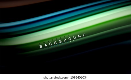 Resumen de líneas de onda fluidos estilo arco iris rayas de color sobre fondo negro. Ilustración artística vectorial para presentación, fondo de pantalla de aplicación, cartel o afiche