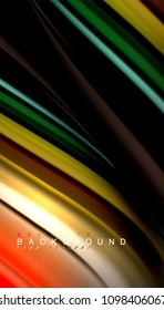 Abstract wave lines fluid rainbow style color stripes on black background. Vector artistic illustration for presentation, app wallpaper, banner or poster
