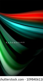 Abstract wave lines fluid rainbow style color stripes on black background. Vector artistic illustration for presentation, app wallpaper, banner or poster