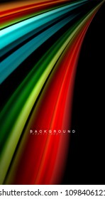 Abstract wave lines fluid rainbow style color stripes on black background. Vector artistic illustration for presentation, app wallpaper, banner or poster