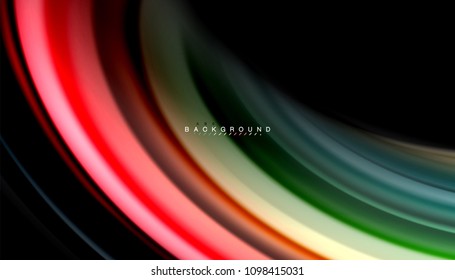 Abstract wave lines fluid rainbow style color stripes on black background. Vector artistic illustration for presentation, app wallpaper, banner or poster