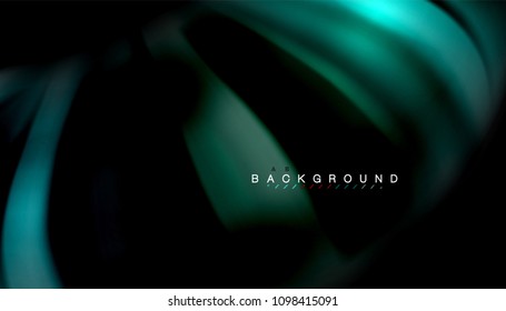 Resumen de líneas de onda fluidos estilo arco iris rayas de color sobre fondo negro. Ilustración artística vectorial para presentación, fondo de pantalla de aplicación, cartel o afiche