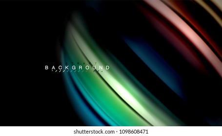 Abstract wave lines fluid rainbow style color stripes on black background. Vector artistic illustration for presentation, app wallpaper, banner or poster