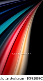 Resumen de líneas de onda fluidos estilo arco iris rayas de color sobre fondo negro. Ilustración artística vectorial para presentación, fondo de pantalla de aplicación, cartel o afiche