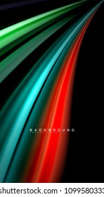 Abstract wave lines fluid rainbow style color stripes on black background. Vector artistic illustration for presentation, app wallpaper, banner or poster