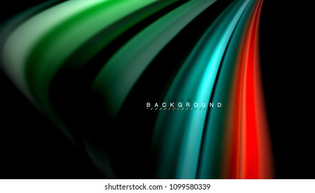 Abstract wave lines fluid rainbow style color stripes on black background. Vector artistic illustration for presentation, app wallpaper, banner or poster