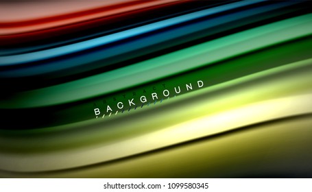 Abstrakte Wellenlinien fließende Regenbogenfarben-Streifen auf schwarzem Hintergrund. Vektorgrafik zur Präsentation, App-Bildschirmhintergrund, Banner oder Poster