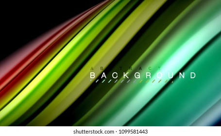Abstract wave lines fluid rainbow style color stripes on black background. Vector artistic illustration for presentation, app wallpaper, banner or poster
