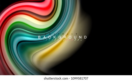 Abstract wave lines fluid rainbow style color stripes on black background. Vector artistic illustration for presentation, app wallpaper, banner or poster