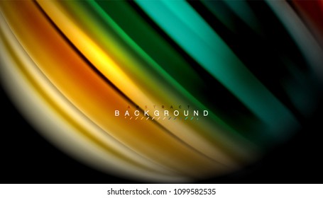 Abstract wave lines fluid rainbow style color stripes on black background. Vector artistic illustration for presentation, app wallpaper, banner or poster