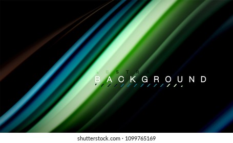 Abstract wave lines fluid rainbow style color stripes on black background. Vector artistic illustration for presentation, app wallpaper, banner or poster