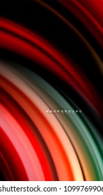 Abstract wave lines fluid rainbow style color stripes on black background. Vector artistic illustration for presentation, app wallpaper, banner or poster