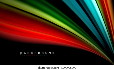 Abstract wave lines fluid rainbow style color stripes on black background. Vector artistic illustration for presentation, app wallpaper, banner or poster
