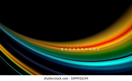 Abstract wave lines fluid rainbow style color stripes on black background. Vector artistic illustration for presentation, app wallpaper, banner or poster