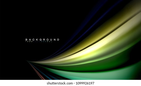 Abstract wave lines fluid rainbow style color stripes on black background. Vector artistic illustration for presentation, app wallpaper, banner or poster