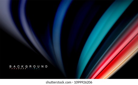 Abstract wave lines fluid rainbow style color stripes on black background. Vector artistic illustration for presentation, app wallpaper, banner or poster