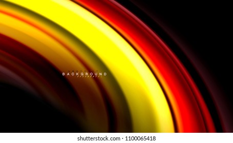 Abstract wave lines fluid rainbow style color stripes on black background. Vector artistic illustration for presentation, app wallpaper, banner or poster