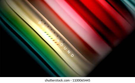 Abstract wave lines fluid rainbow style color stripes on black background. Vector artistic illustration for presentation, app wallpaper, banner or poster