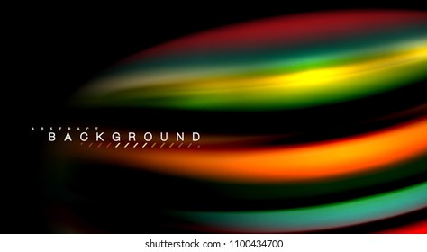 Abstract wave lines fluid rainbow style color stripes on black background. Vector artistic illustration for presentation, app wallpaper, banner or poster