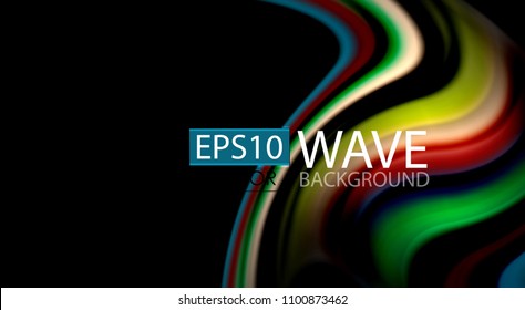 Abstract wave lines fluid rainbow style color stripes on black background. Vector artistic illustration for presentation, app wallpaper, banner or poster