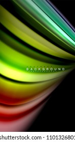 Abstract wave lines fluid rainbow style color stripes on black background. Vector artistic illustration for presentation, app wallpaper, banner or poster