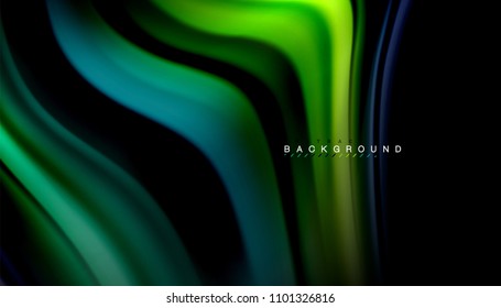 Abstract wave lines fluid rainbow style color stripes on black background. Vector artistic illustration for presentation, app wallpaper, banner or poster